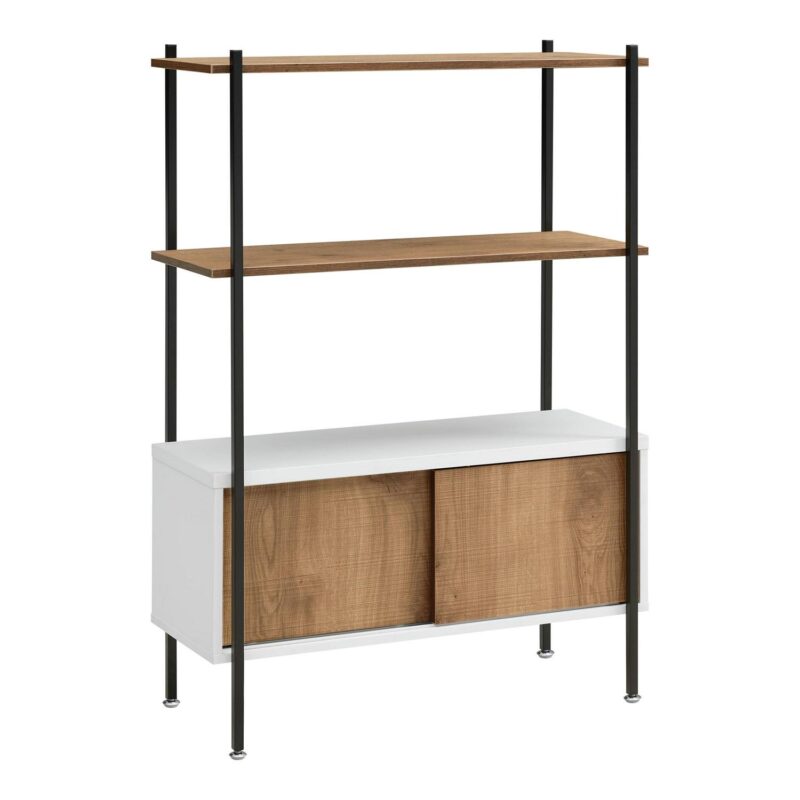Furniture of America Trist Transitional 3-Shelf Bookcase with Sliding Doors, White and Oak - Image 3