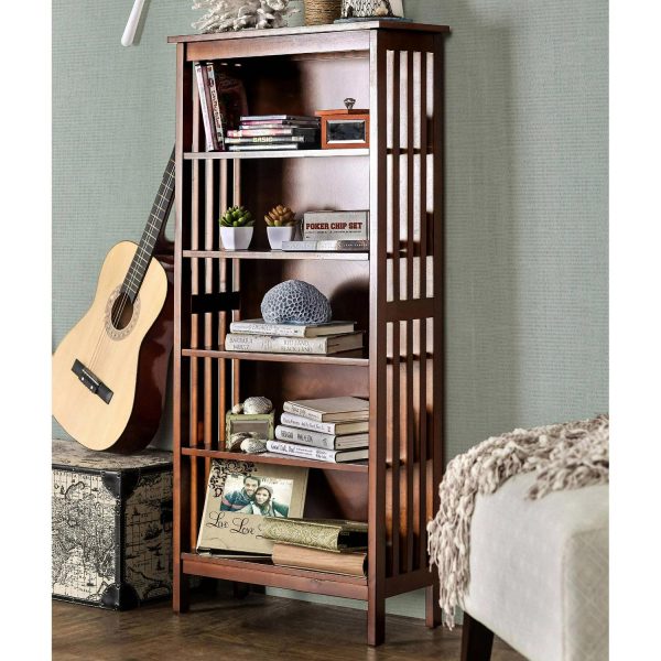 Furniture of America Aziz 5-Shelf Bookcase, Antique Oak