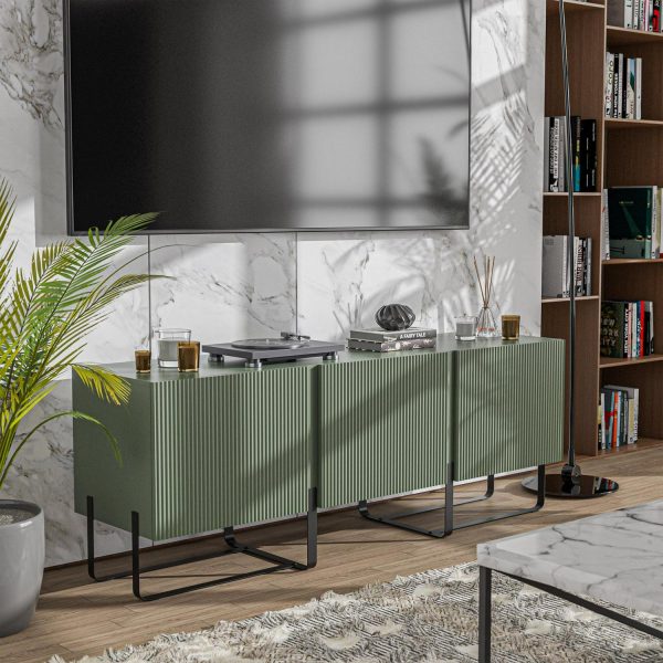 Furniture of America Haft 3-Cabinet TV Stand for TVs up to 66 , Green
