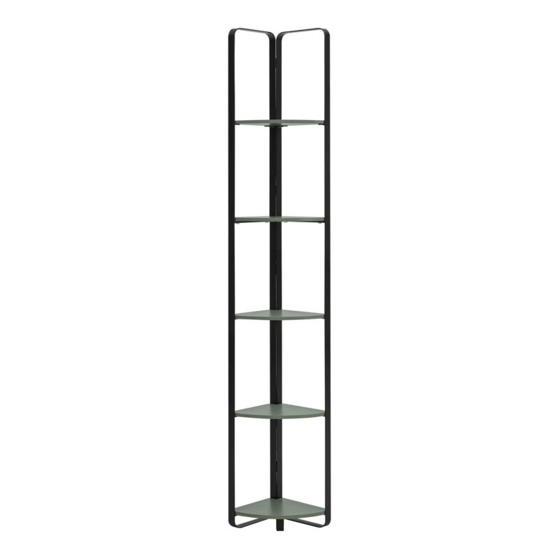 Furniture of America Kono Adult Contemporary 5-Shelf Corner Bookcase, Sage Green - Image 2