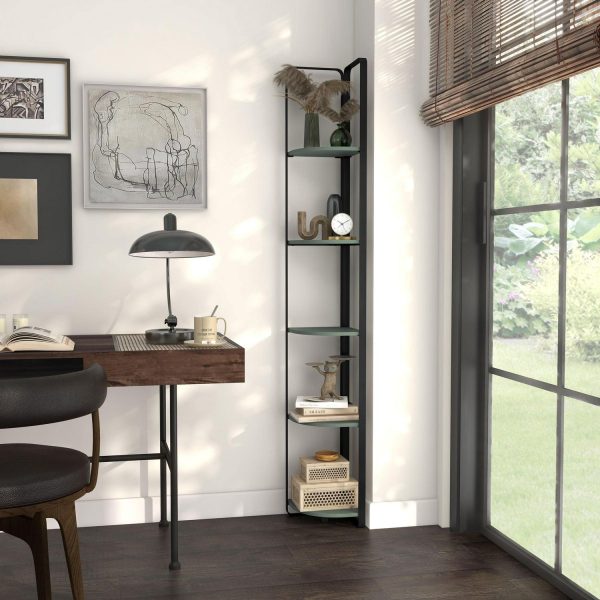Furniture of America Kono Adult Contemporary 5-Shelf Corner Bookcase, Sage Green