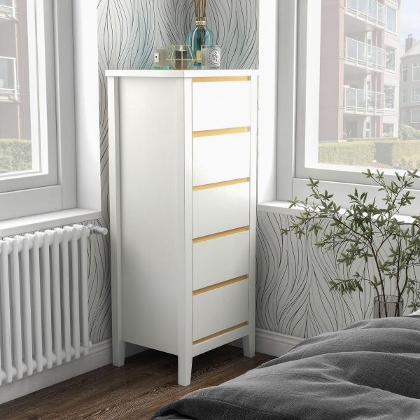 Furniture of America Laine Adult Modern 5-Drawer Wood Tall Vertical Dresser, White