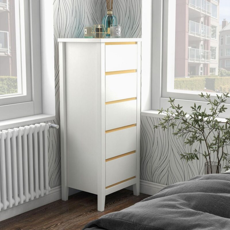 Furniture of America Laine Adult Modern 5-Drawer Wood Tall Vertical Dresser, White