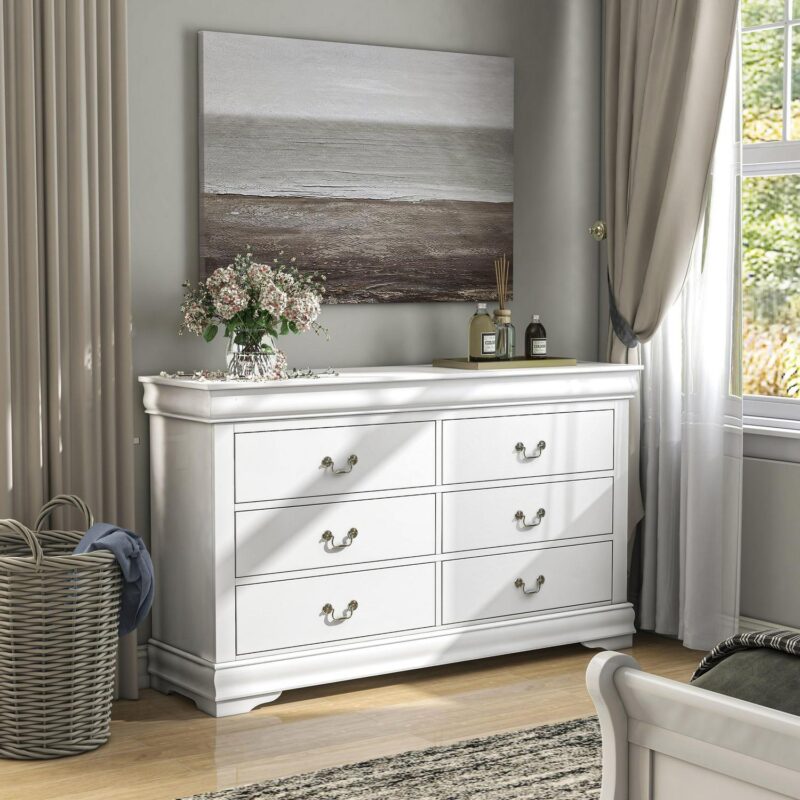 Furniture of America Vrai 6-Drawer Solid Wood White Dresser - Image 4