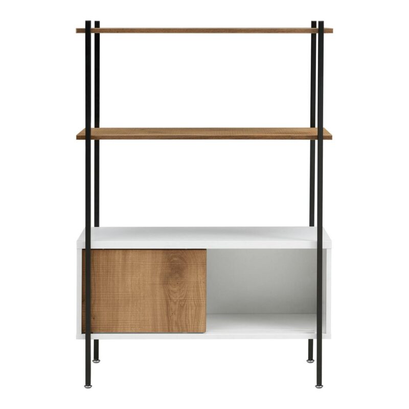 Furniture of America Trist Transitional 3-Shelf Bookcase with Sliding Doors, White and Oak - Image 4