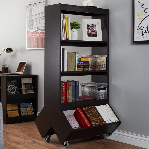 Furniture of America Lopher Bookcase with Casters, Espresso