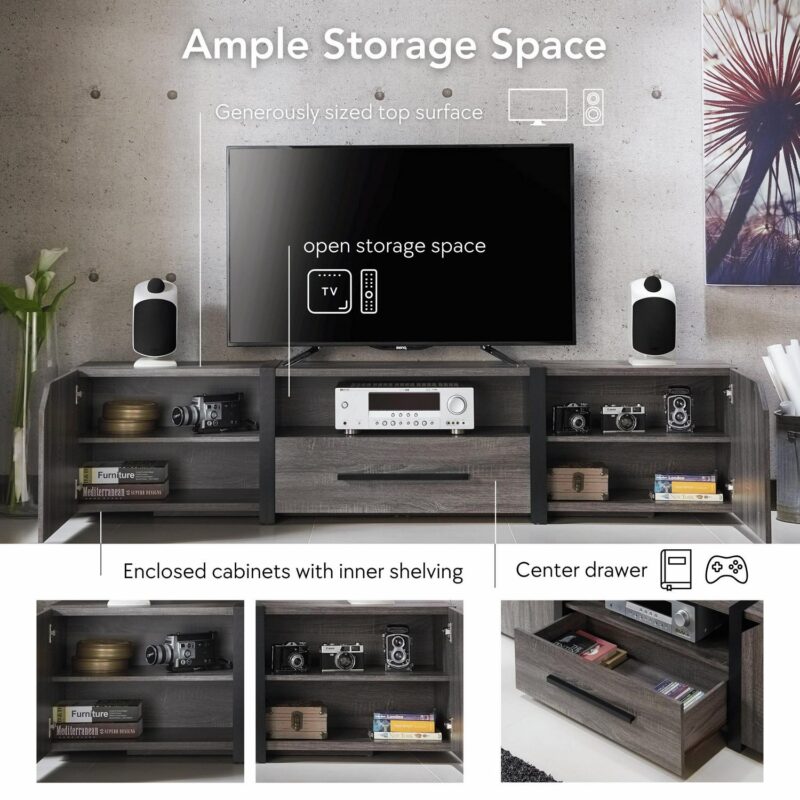 Furniture of America Clipe TV Stand for TVs up to 85 , Distressed Gray - Image 11