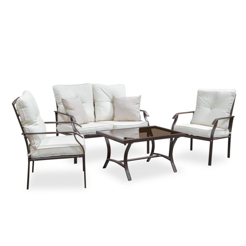 Furniture of America Wave Juego de ConversaciA3n de Metal para Patio Exterior de 4 Pzas, Beige - Image 2