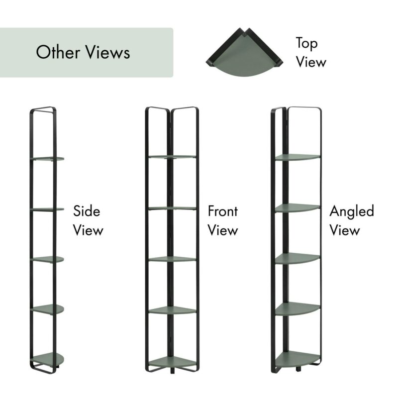 Furniture of America Kono Adult Contemporary 5-Shelf Corner Bookcase, Sage Green - Image 6