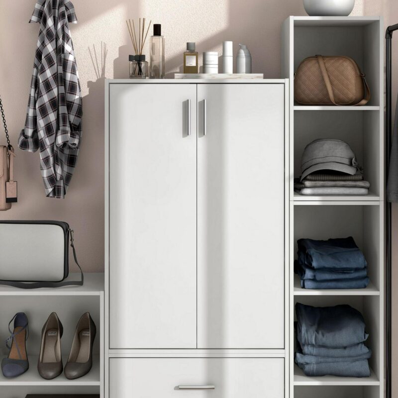 Furniture of America Brooks Stackable 3-Tier Wood White Cabinet with Door - Image 3