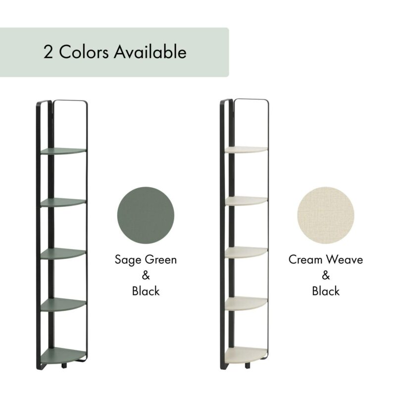 Furniture of America Kono Adult Contemporary 5-Shelf Corner Bookcase, Sage Green - Image 5