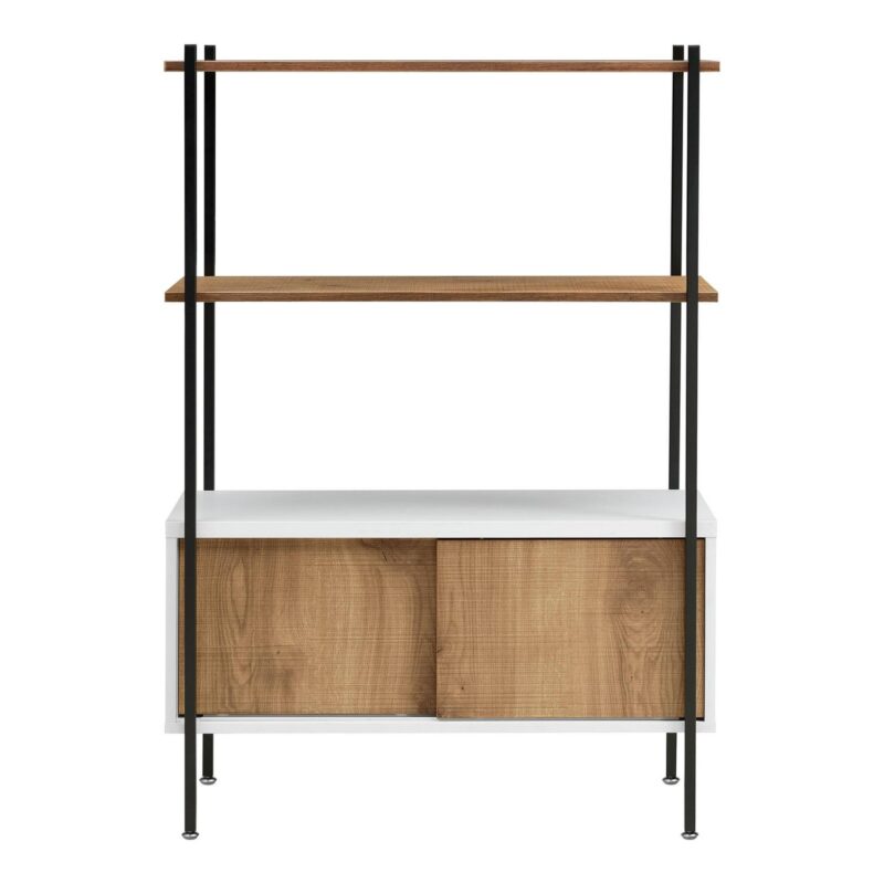 Furniture of America Trist Transitional 3-Shelf Bookcase with Sliding Doors, White and Oak - Image 2
