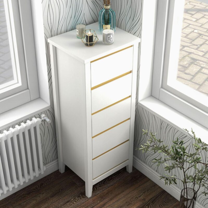 Furniture of America Laine Adult Modern 5-Drawer Wood Tall Vertical Dresser, White - Image 5