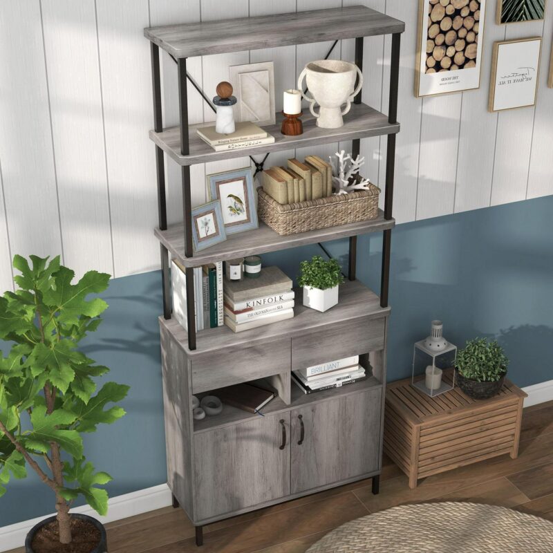 Furniture of America Brix LibrerA-a para Adultos de Madera con MAoltiples Almacenamientos Roble Gris Vintage - Image 7