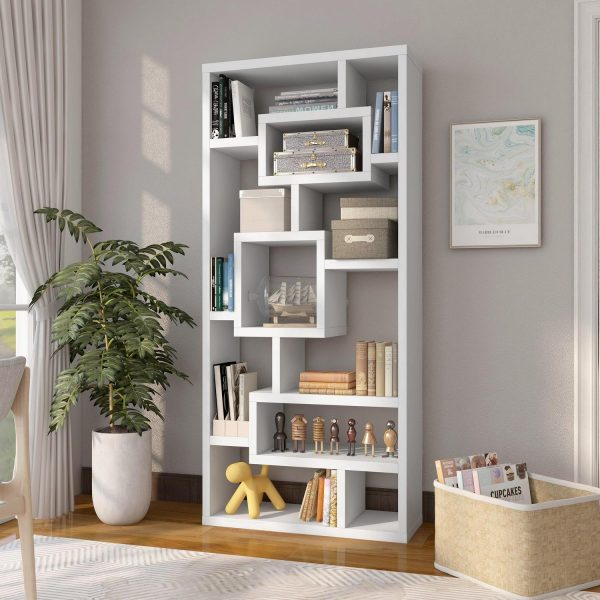 Furniture of America Aix Modern 16-Shelf Geometric Bookcase, White