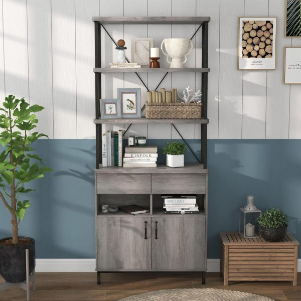 Furniture of America Brix LibrerA-a para Adultos de Madera con MAoltiples Almacenamientos Roble Gris Vintage