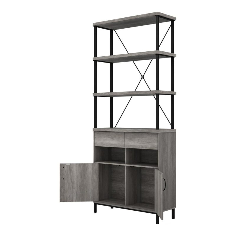 Furniture of America Brix LibrerA-a para Adultos de Madera con MAoltiples Almacenamientos Roble Gris Vintage - Image 5