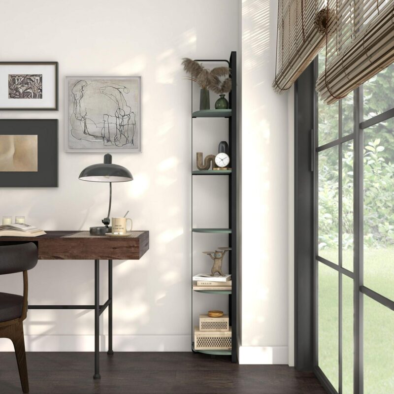 Furniture of America Kono Adult Contemporary 5-Shelf Corner Bookcase, Sage Green - Image 12