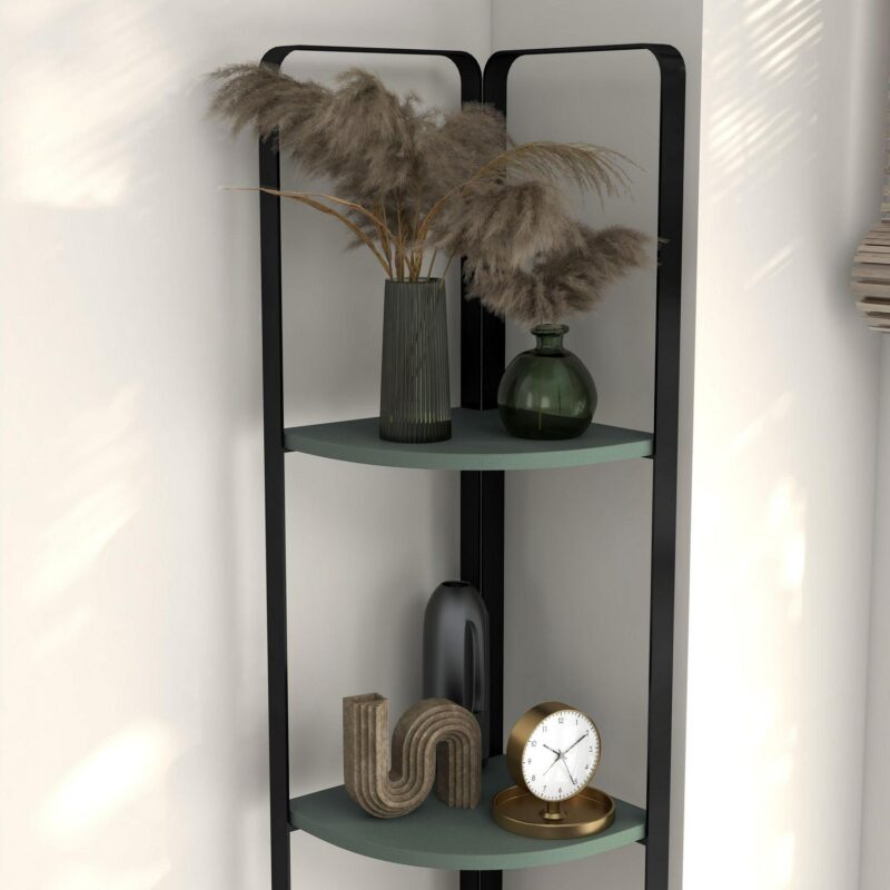 Furniture of America Kono Adult Contemporary 5-Shelf Corner Bookcase, Sage Green - Image 11