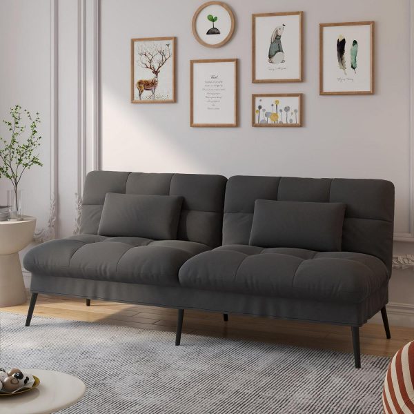 Futon Sofa Bed 73a 3 W Large Size Fabric Futon Couch with Adjustable Backrest Folding Futon Sleeper Recliner,Black