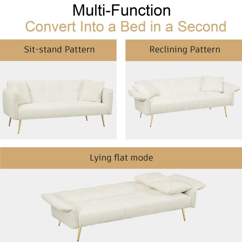 Futon Sofa Bed,Convertible Double Sofa Bed with Folding Armrests for Living Rooms and Small Spaces,Beige - Image 3