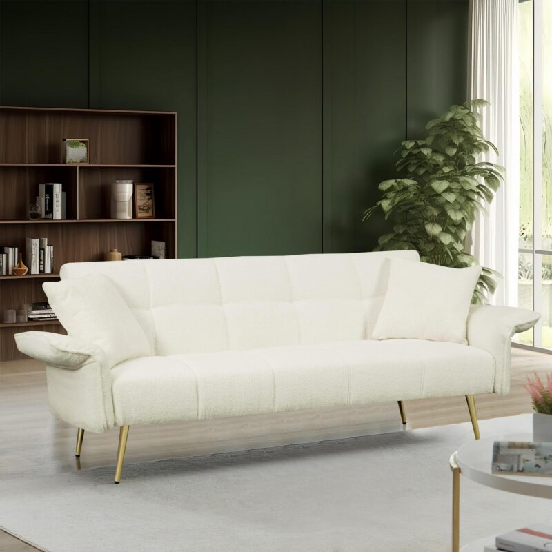 Futon Sofa Bed,Convertible Double Sofa Bed with Folding Armrests for Living Rooms and Small Spaces,Beige - Image 7