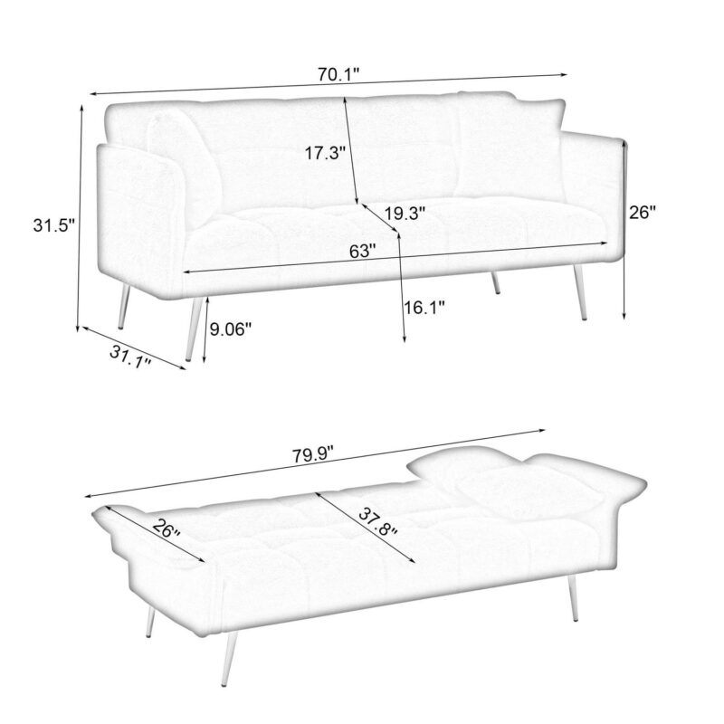 Futon Sofa Bed,Convertible Double Sofa Bed with Folding Armrests for Living Rooms and Small Spaces,Beige - Image 5