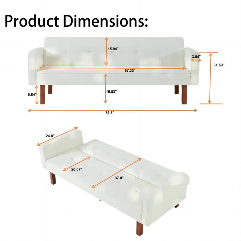 Futon Sofa Bed Convertible Couch Bed with Armrests,Modern Living Room Fabric Linen Sofa Bed,Folding Recliner Futon Couch Sleeper Set,Beige - Image 6