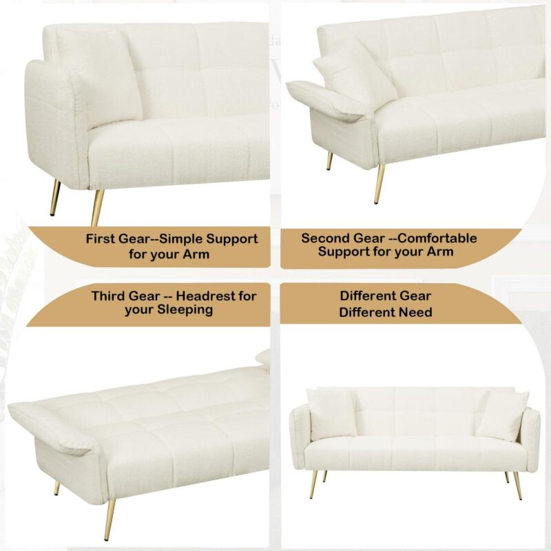 Futon Sofa Bed,Convertible Double Sofa Bed with Folding Armrests for Living Rooms and Small Spaces,Beige - Image 6