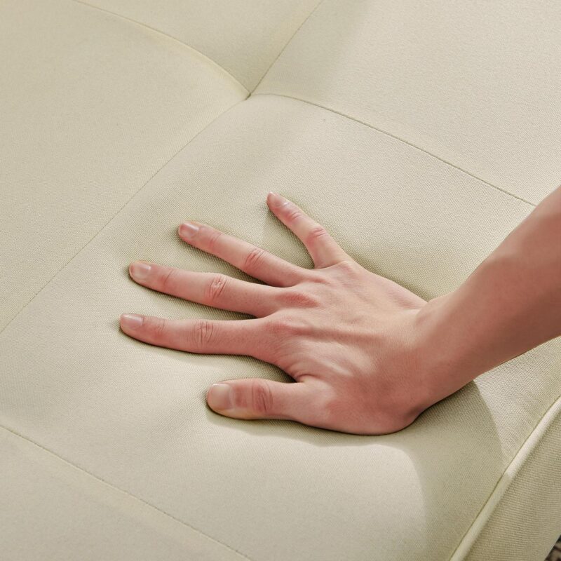 Futon Sofa Bed Convertible Couch Bed with Armrests,Modern Living Room Fabric Linen Sofa Bed,Folding Recliner Futon Couch Sleeper Set,Beige - Image 3