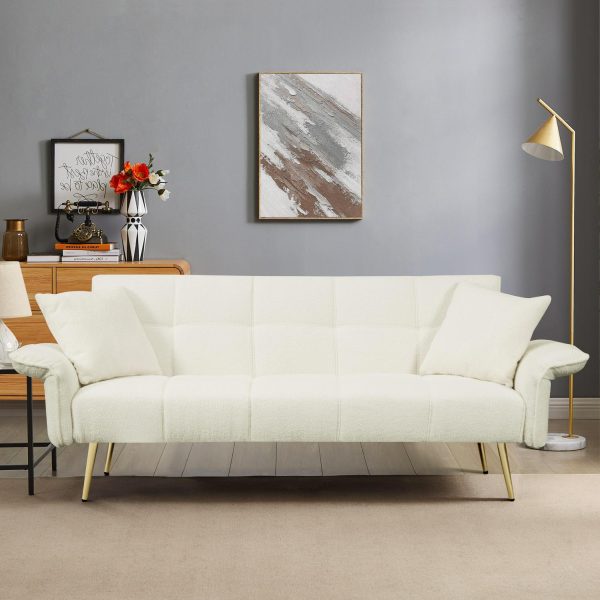 Futon Sofa Bed,Convertible Double Sofa Bed with Folding Armrests for Living Rooms and Small Spaces,Beige