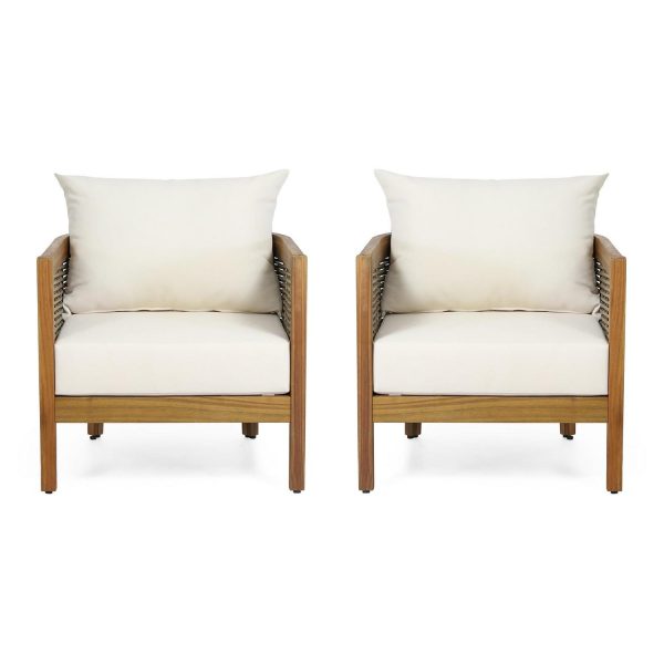 GDF Studio Morrow Cushioned Acacia Wood Outdoor Lounge Chair - Set of 2 - Beige