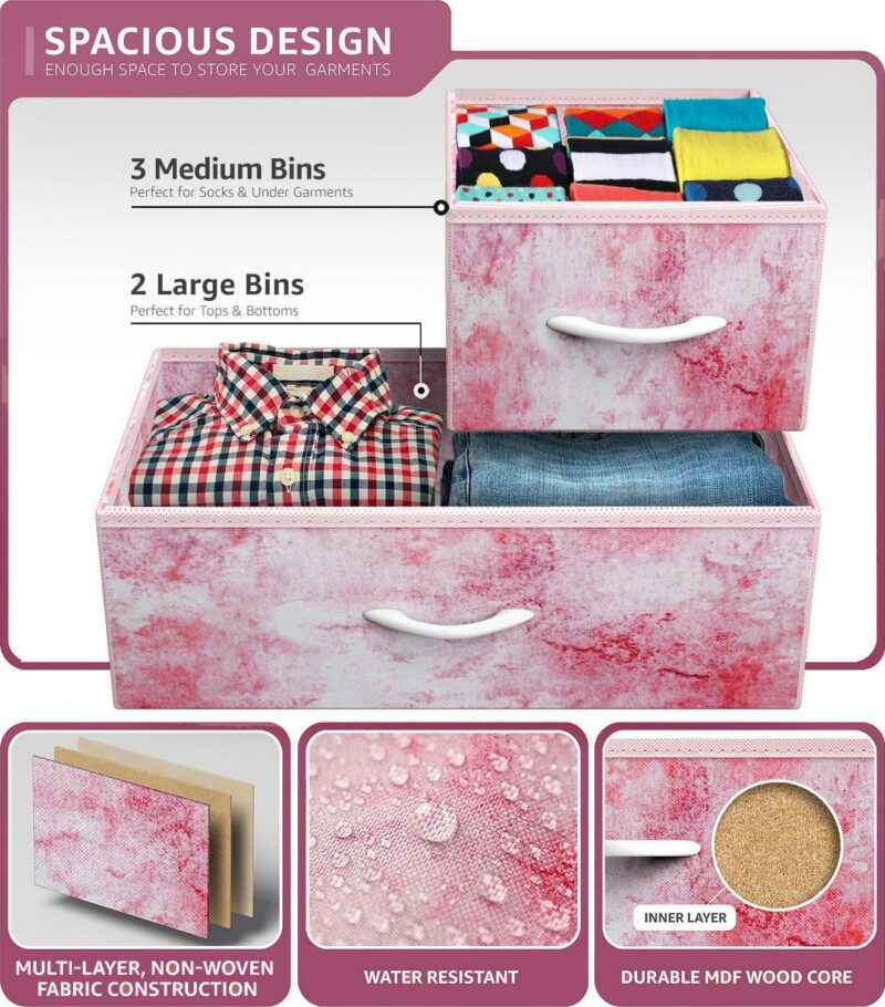 GGI International Dresser w/ 5 Drawers Furniture Storage Chest for Home, Bedroom Tie-Dye Pink - Image 6