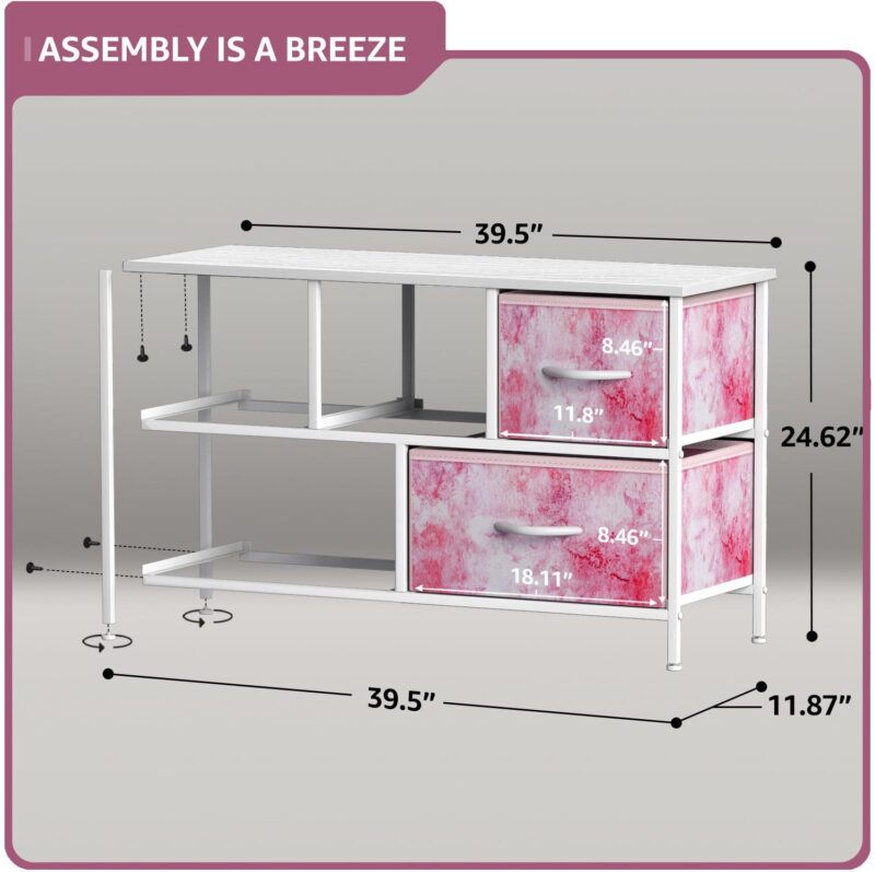 GGI International Dresser w/ 5 Drawers Furniture Storage Chest for Home, Bedroom Tie-Dye Pink - Image 5