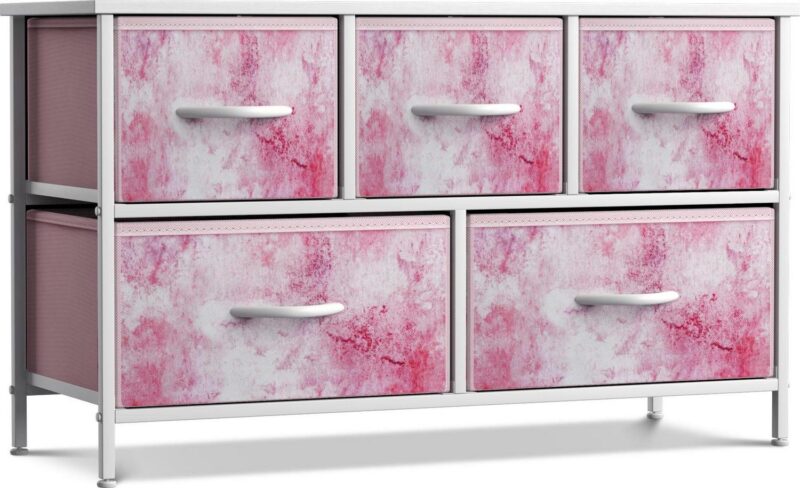 GGI International Dresser w/ 5 Drawers Furniture Storage Chest for Home, Bedroom Tie-Dye Pink - Image 8