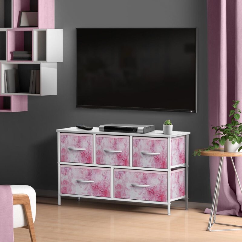 GGI International Dresser w/ 5 Drawers Furniture Storage Chest for Home, Bedroom Tie-Dye Pink - Image 4