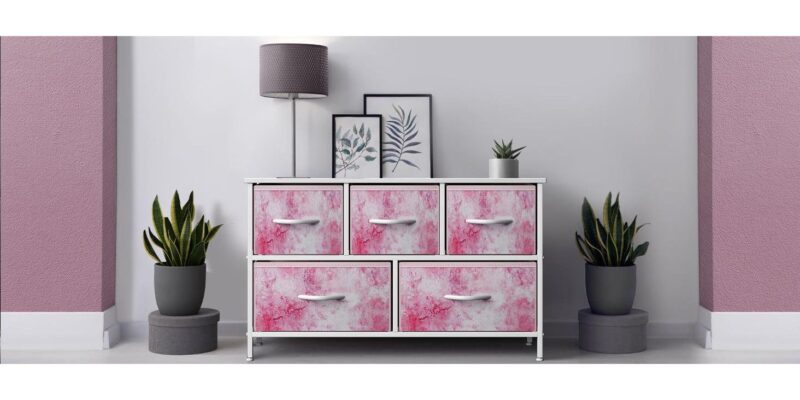 GGI International Dresser w/ 5 Drawers Furniture Storage Chest for Home, Bedroom Tie-Dye Pink - Image 7