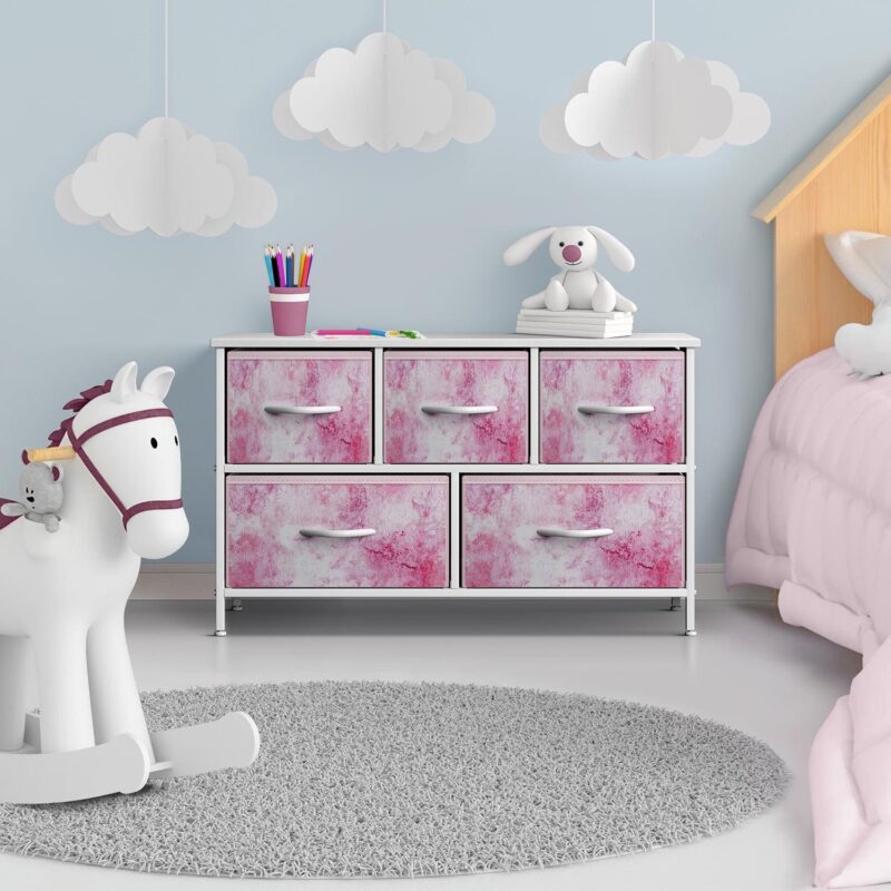 GGI International Dresser w/ 5 Drawers Furniture Storage Chest for Home, Bedroom Tie-Dye Pink - Image 2