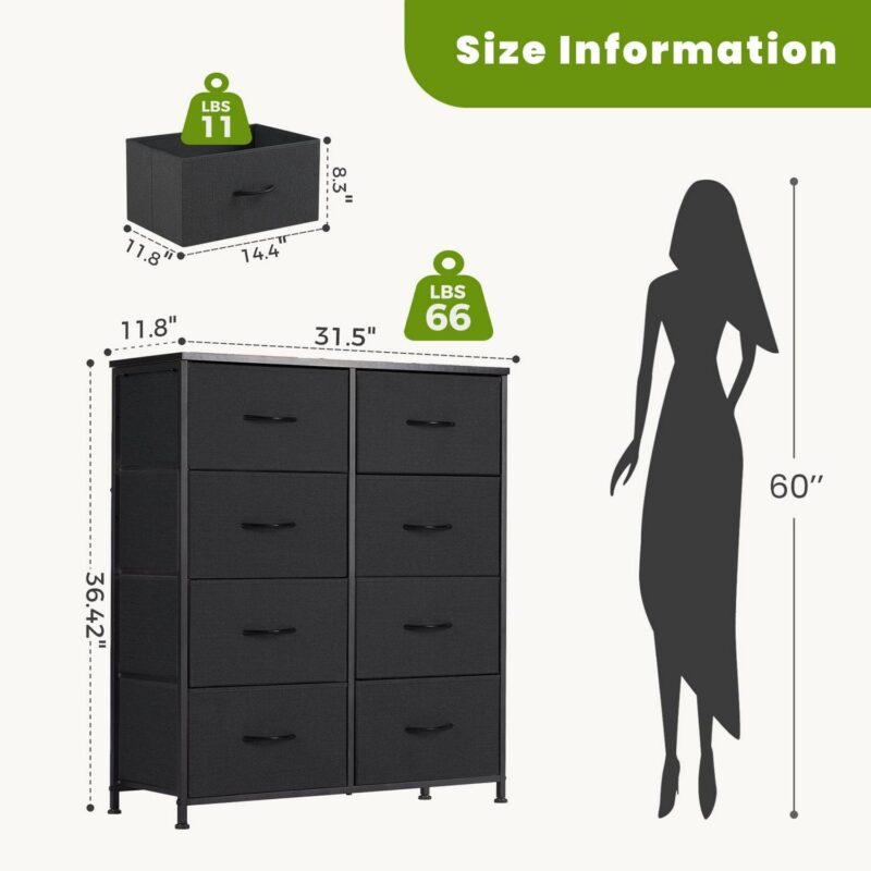 GIANNA Dressers with 8 Fabric Drawers, Organization Furniture for Kitchen, Office, Drawer Cabinet, Hallway, Black - Image 3