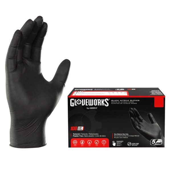 GLOVEWORKS Black Nitrile Gloves for Auto, Detailing, Mechanics XXL, 100 Count