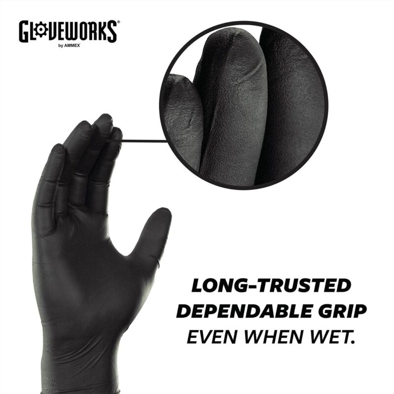 GLOVEWORKS Black Nitrile Gloves for Auto, Detailing, Mechanics XXL, 100 Count - Image 4