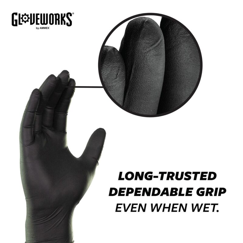 GLOVEWORKS Black Nitrile Gloves for Auto, Detailing, Mechanics, M, 100 Count - Image 4