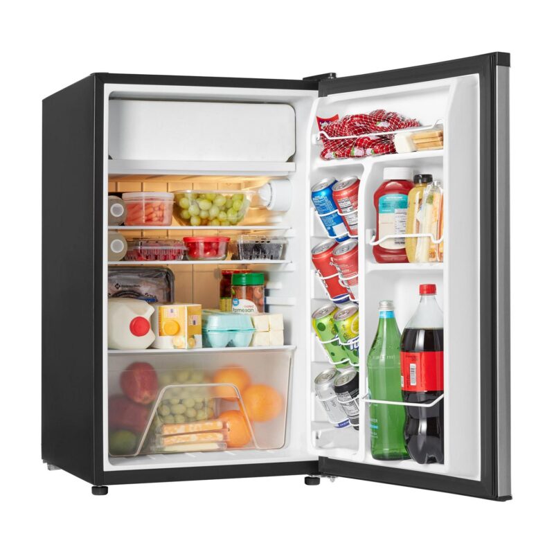 Galanz 4.3 Cu ft Single Door Mini Fridge, Stainless Steel Look, New, Width 19.12 - Image 2