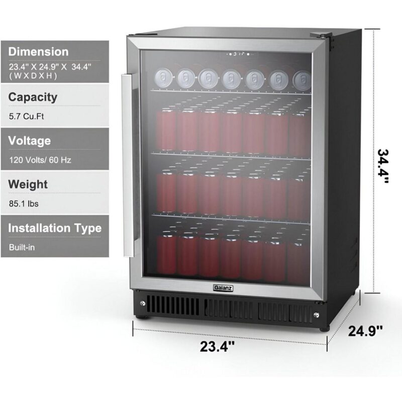 Galanz 5.7 Cu. ft 172 Cans French Door Beverage Refrigerator, Stainless Steel, 23.4 in Wide, New - Image 10