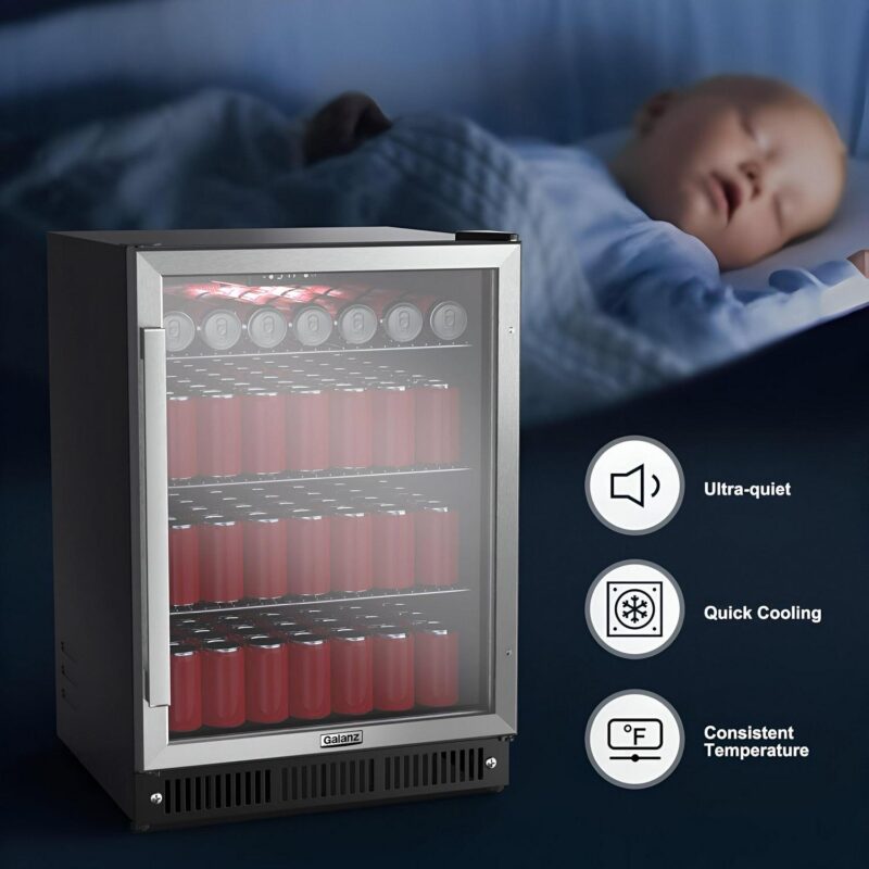 Galanz 5.7 Cu. ft 172 Cans French Door Beverage Refrigerator, Stainless Steel, 23.4 in Wide, New - Image 4