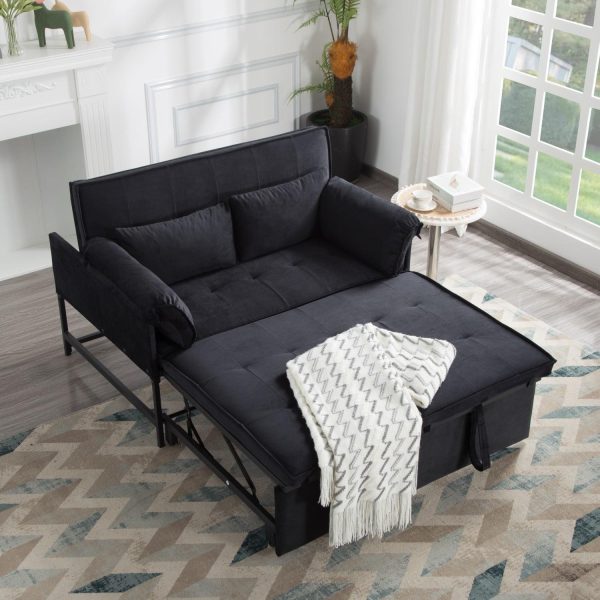 Gewnee 46  Velvet Sleeper Sofa Reclining Convertible Futon Couch Bed for Living Room, Guest and Small Spaces(Black)