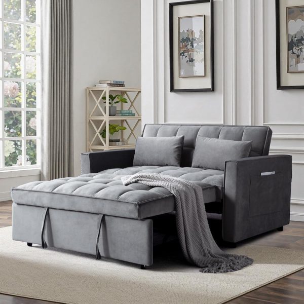 Gewnee 54  Modern Convertible Velvet Futon Sofa Bed,Sleeper Loveseat with Adjsutable Backrest For Living,Office