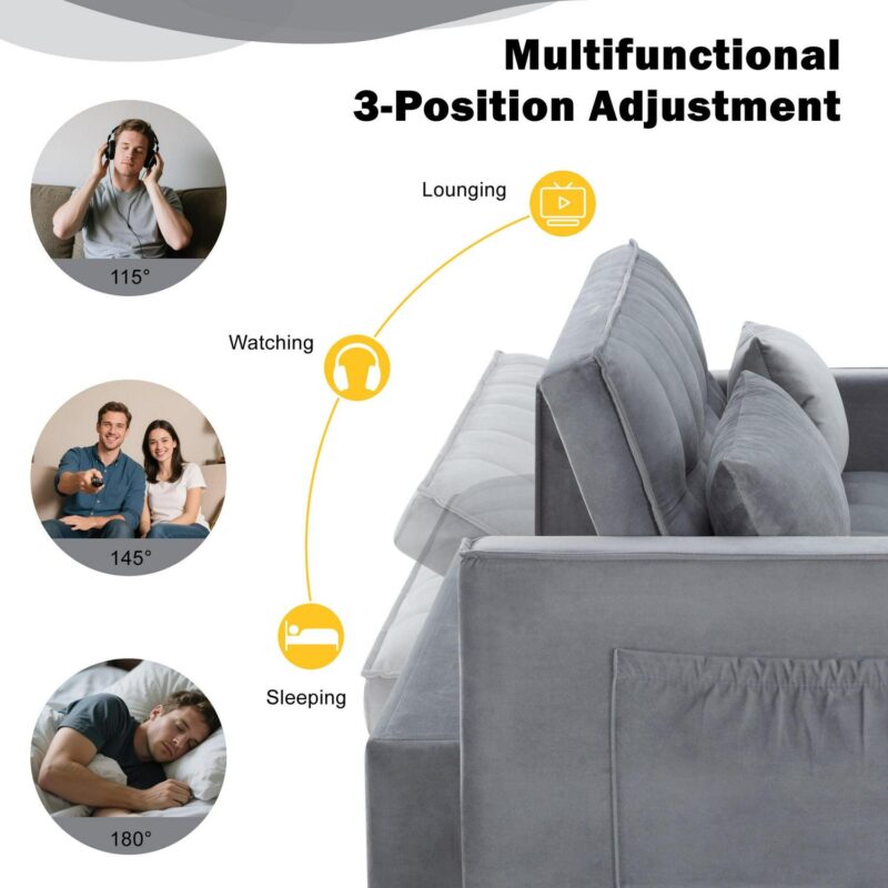 Gewnee 54  Modern Convertible Velvet Futon Sofa Bed,Sleeper Loveseat with Adjsutable Backrest For Living,Office - Image 12