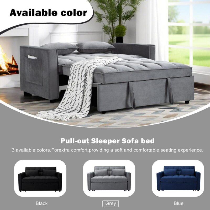 Gewnee 54  Modern Convertible Velvet Futon Sofa Bed,Sleeper Loveseat with Adjsutable Backrest For Living,Office - Image 13