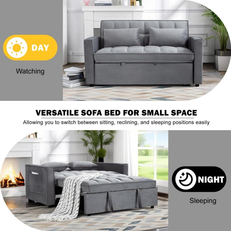 Gewnee 54  Modern Convertible Velvet Futon Sofa Bed,Sleeper Loveseat with Adjsutable Backrest For Living,Office - Image 9
